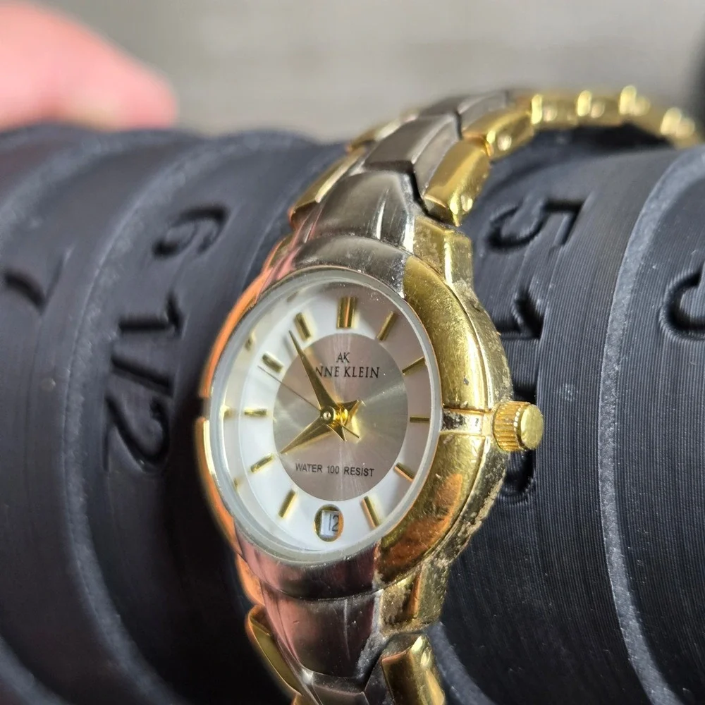 Anne Klein Women's Two Tone Watch Stainless Steel 10/6229 Date New Battery Vtg